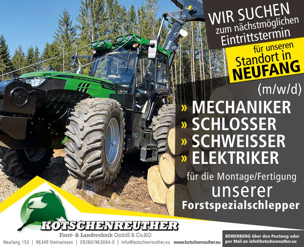 Mechaniker, Schlosser, Schweißer und Elektriker für die Montage/Fertigung unserer Forstspezialschlepper